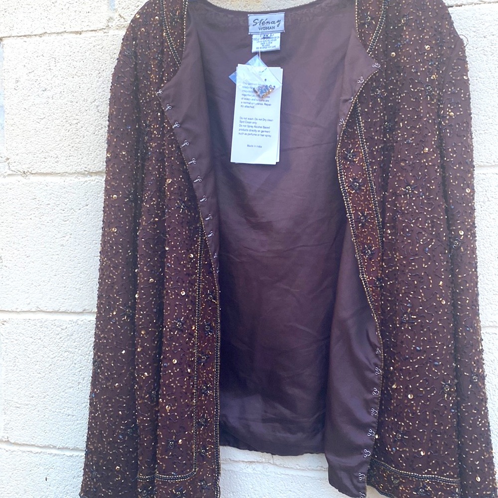 Steny WOMAN  A PATRA COMPANY beaded brown wedding formal holiday vest jacket 2X